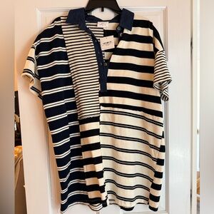 Women’s Striped Navy and Cream Dress- Bobbles & Lace